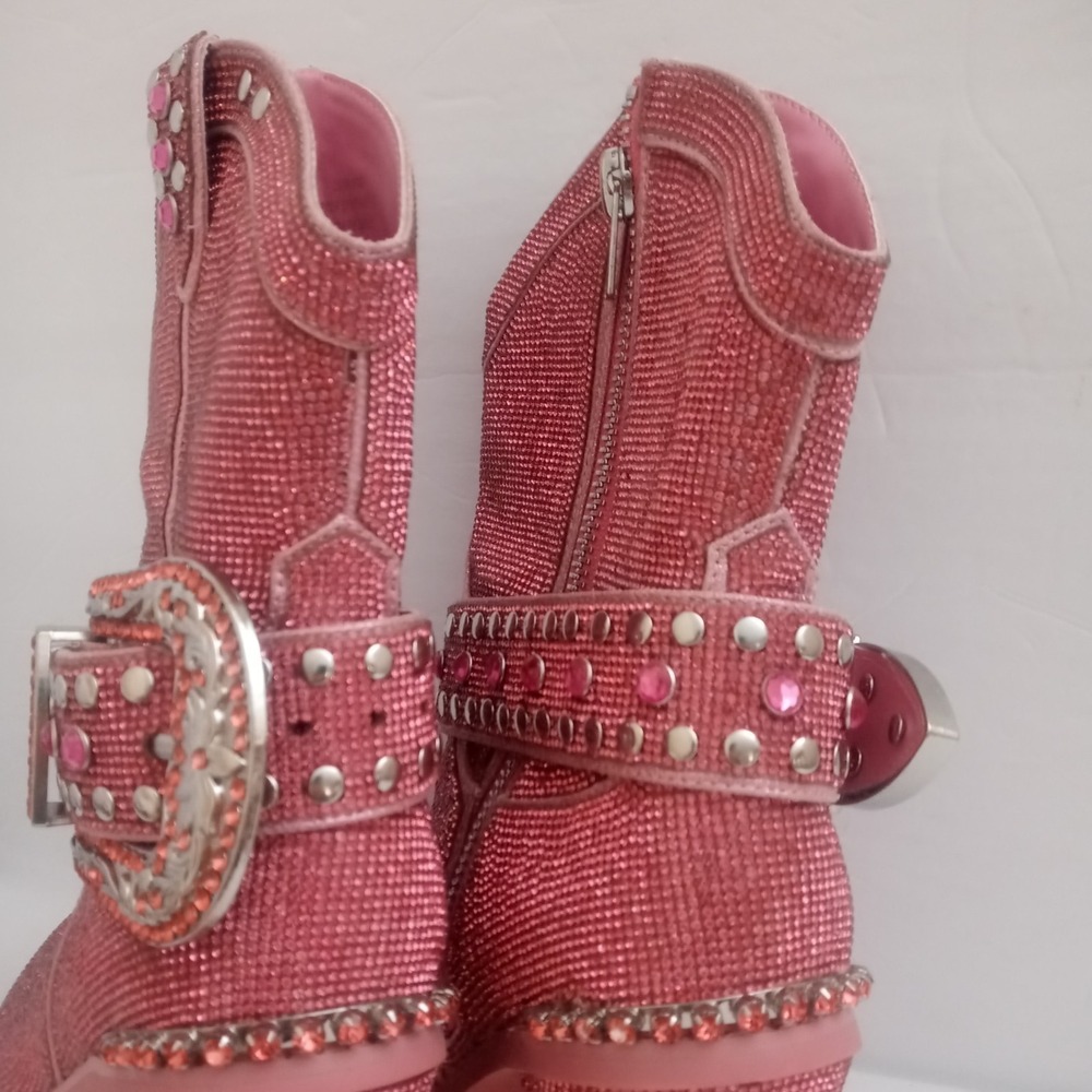 Dolls Kill sz 10M Pink Sharp Sheriff Shine Cowboy Boots ankle bootie Rhinestones - Picture 11 of 13